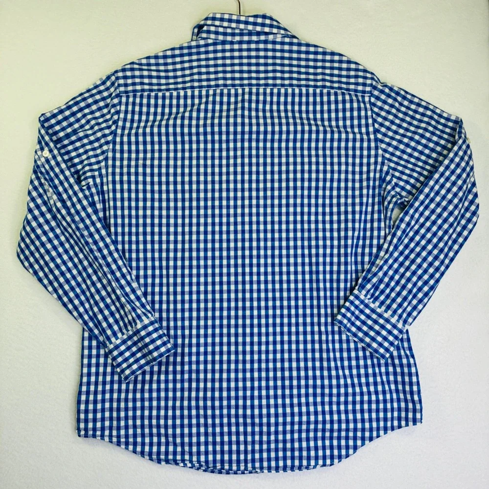 Banana Republic Mens Blue White Gingham Button Down Shirt L Large 16-16.5